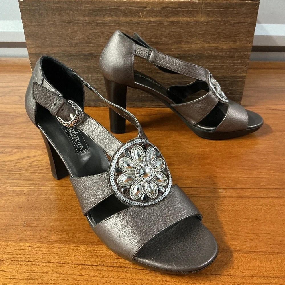 Brighton Women Viva Metallic Jewel Strappy Heel Sandals Size 8.5